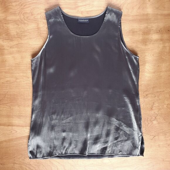 Silver Metallic Top US Sz 12 L Sleeveless Gray Shiny Club Rave Elegant - Picture 7 of 10